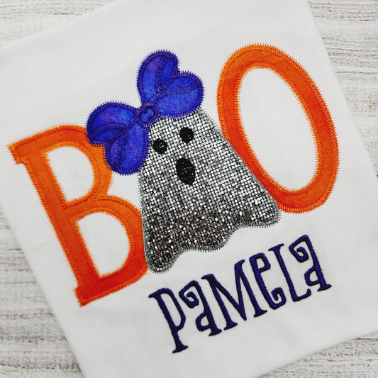 BOO Ghost with Bow Halloween Shirt for Girls