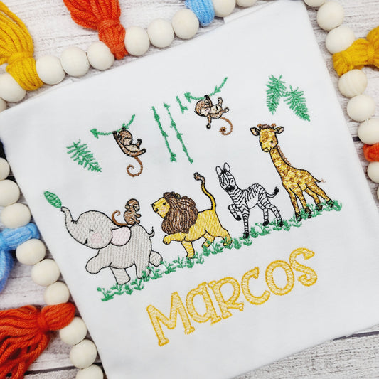 Safari Animals Embroidery Shirt Personalized
