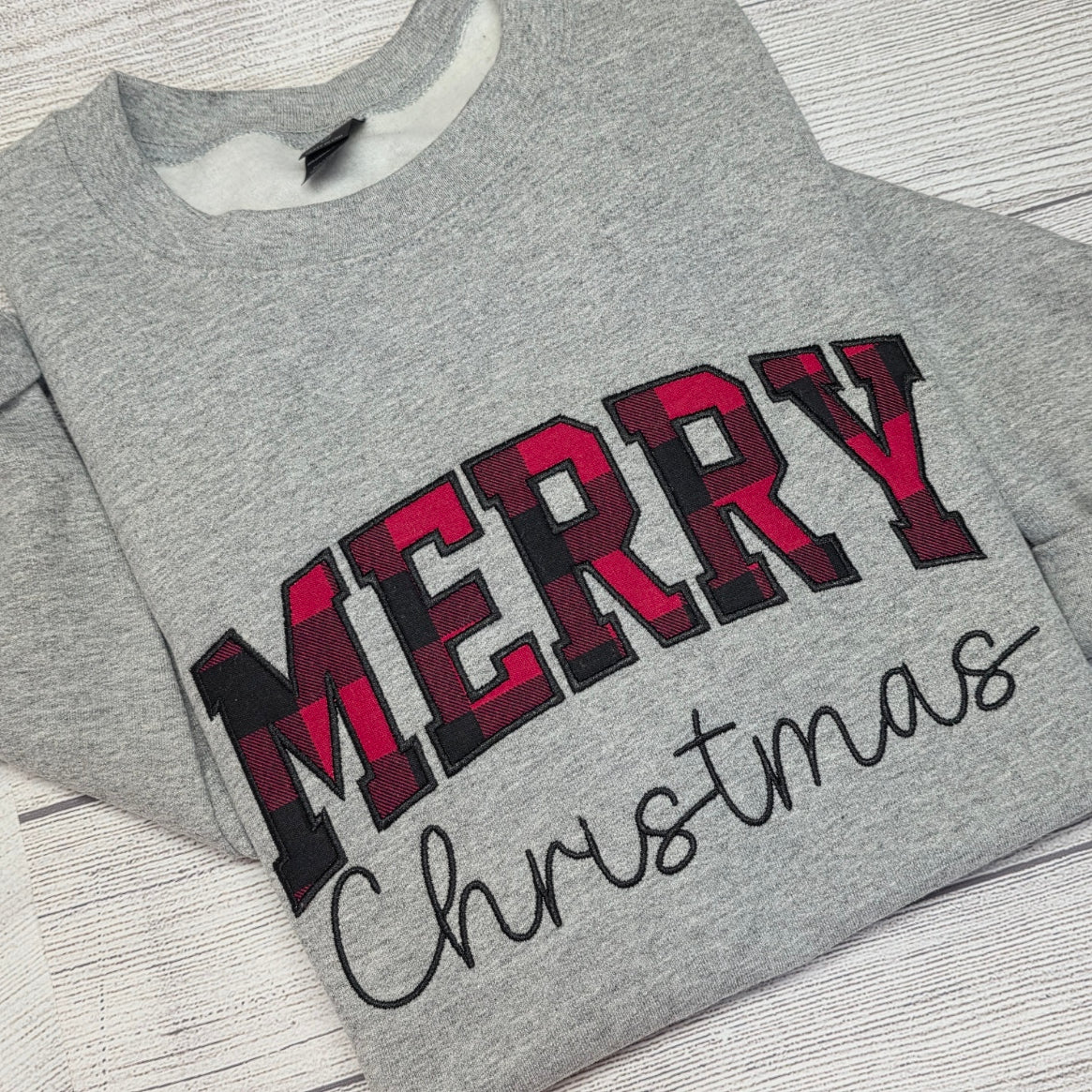 Merry Christmas Plaid Embroidered Sweatshirt.