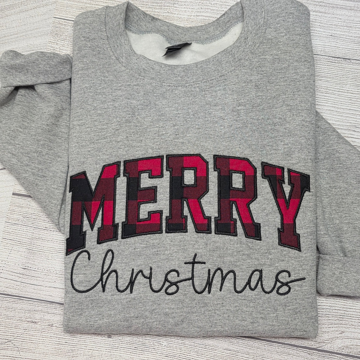 Merry Christmas Plaid Embroidered Sweatshirt.