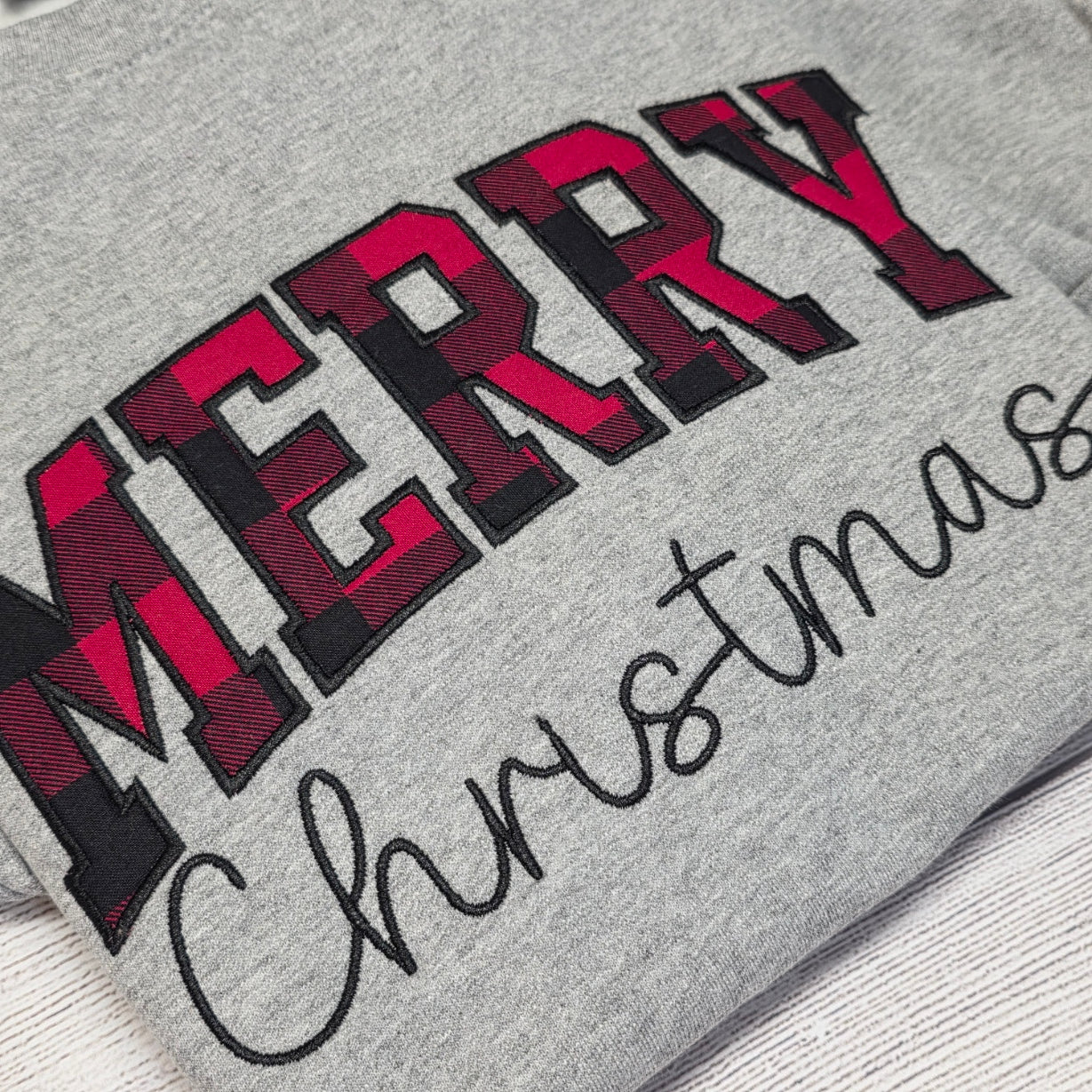 Merry Christmas Plaid Embroidered Sweatshirt.