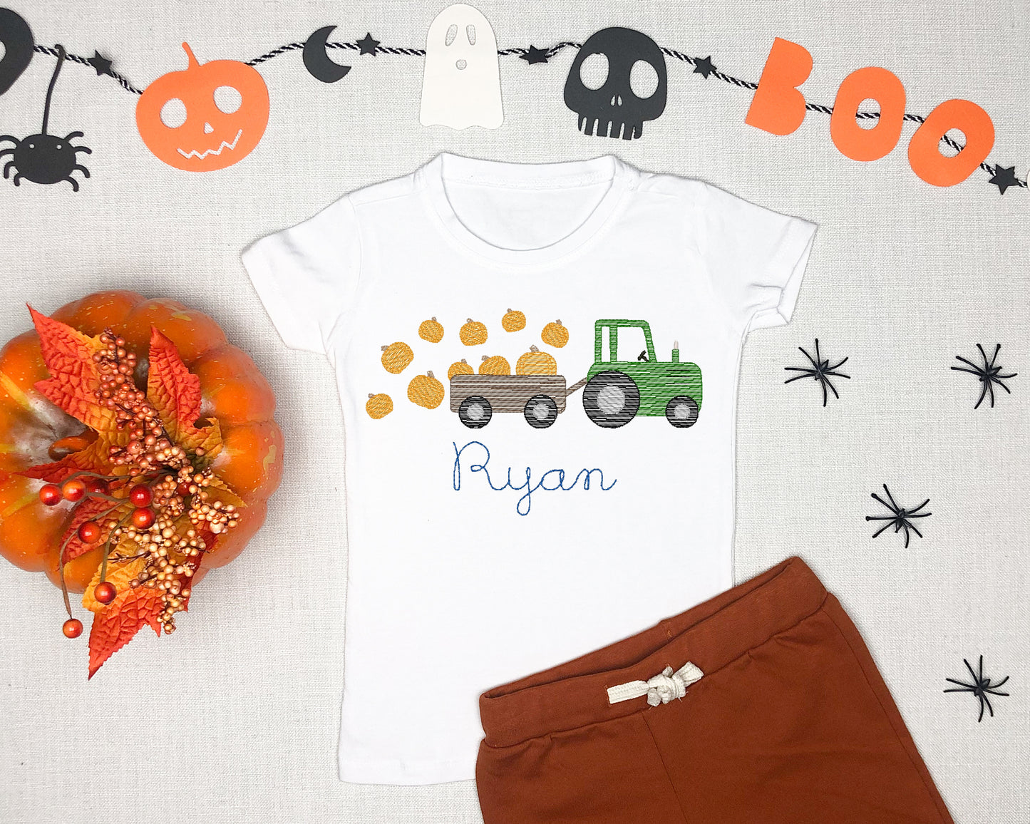Tractor with Pumpkins Personalized Shirt for Boys