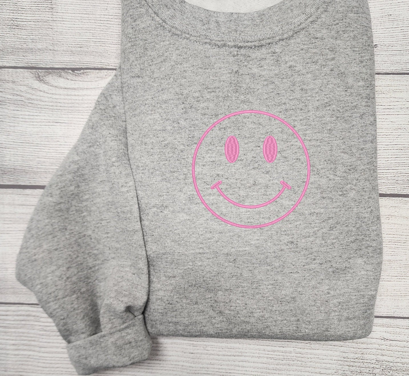 SMILEY FACE Embroidered Sweatshirt, Crewneck Sweatshirt