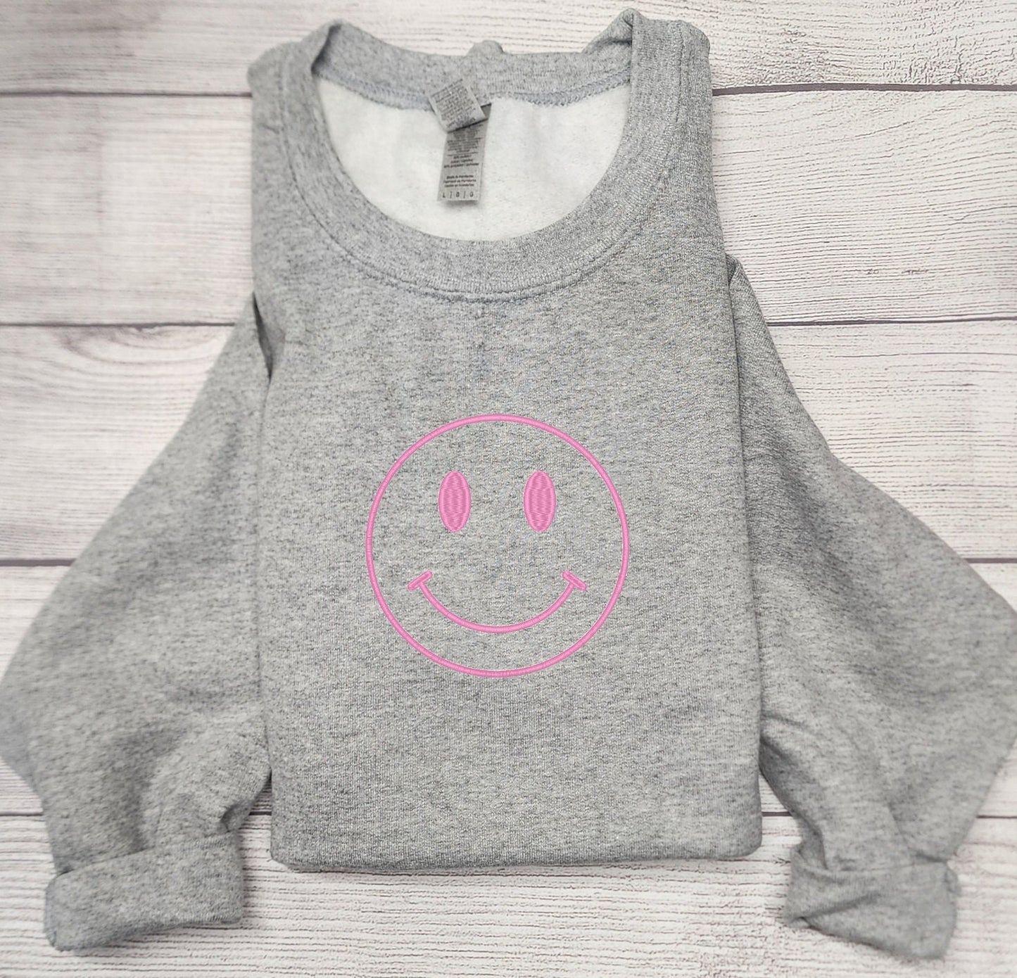 SMILEY FACE Embroidered Sweatshirt, Crewneck Sweatshirt