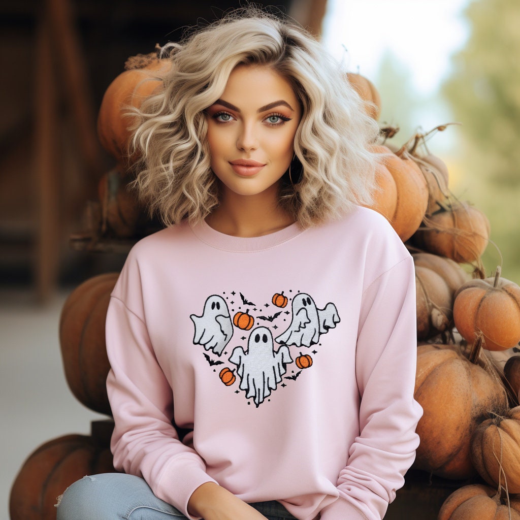CUTE GHOSTS Halloween Embroidered Sweatshirt, Fall Sweatshirt, Ghost