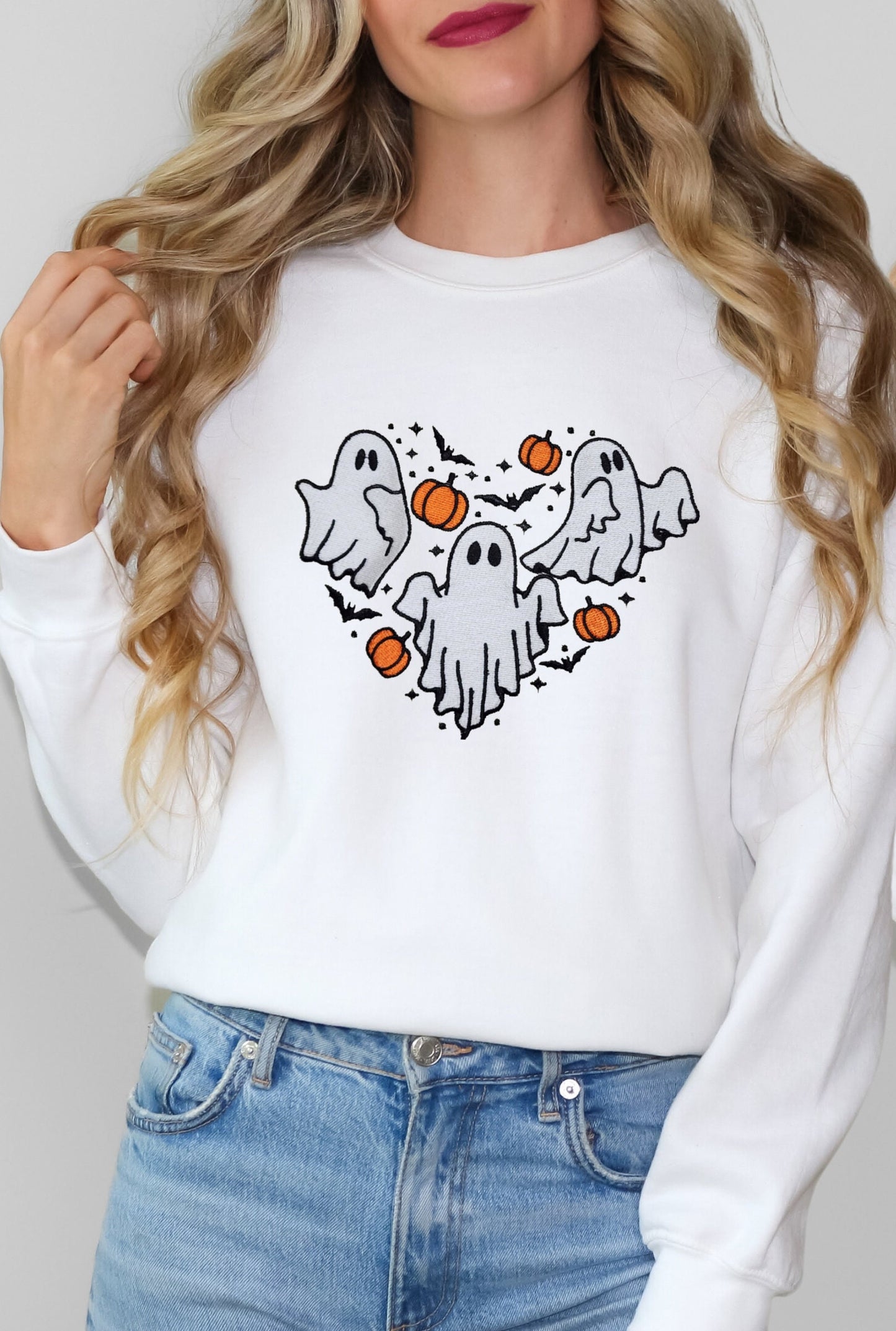 CUTE GHOSTS Halloween Embroidered Sweatshirt, Fall Sweatshirt, Ghost
