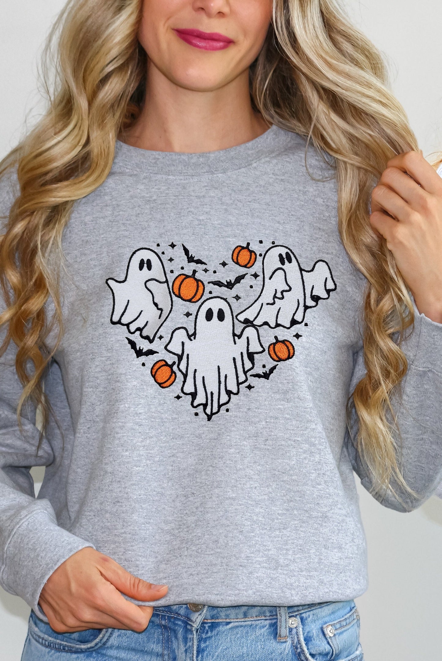 CUTE GHOSTS Halloween Embroidered Sweatshirt, Fall Sweatshirt, Ghost