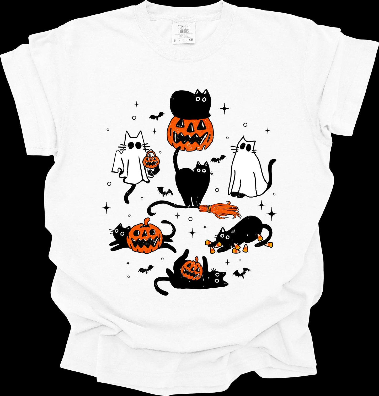 Halloween Cats and Pumpkins Comfort Colors Shirt , Ghost Cats