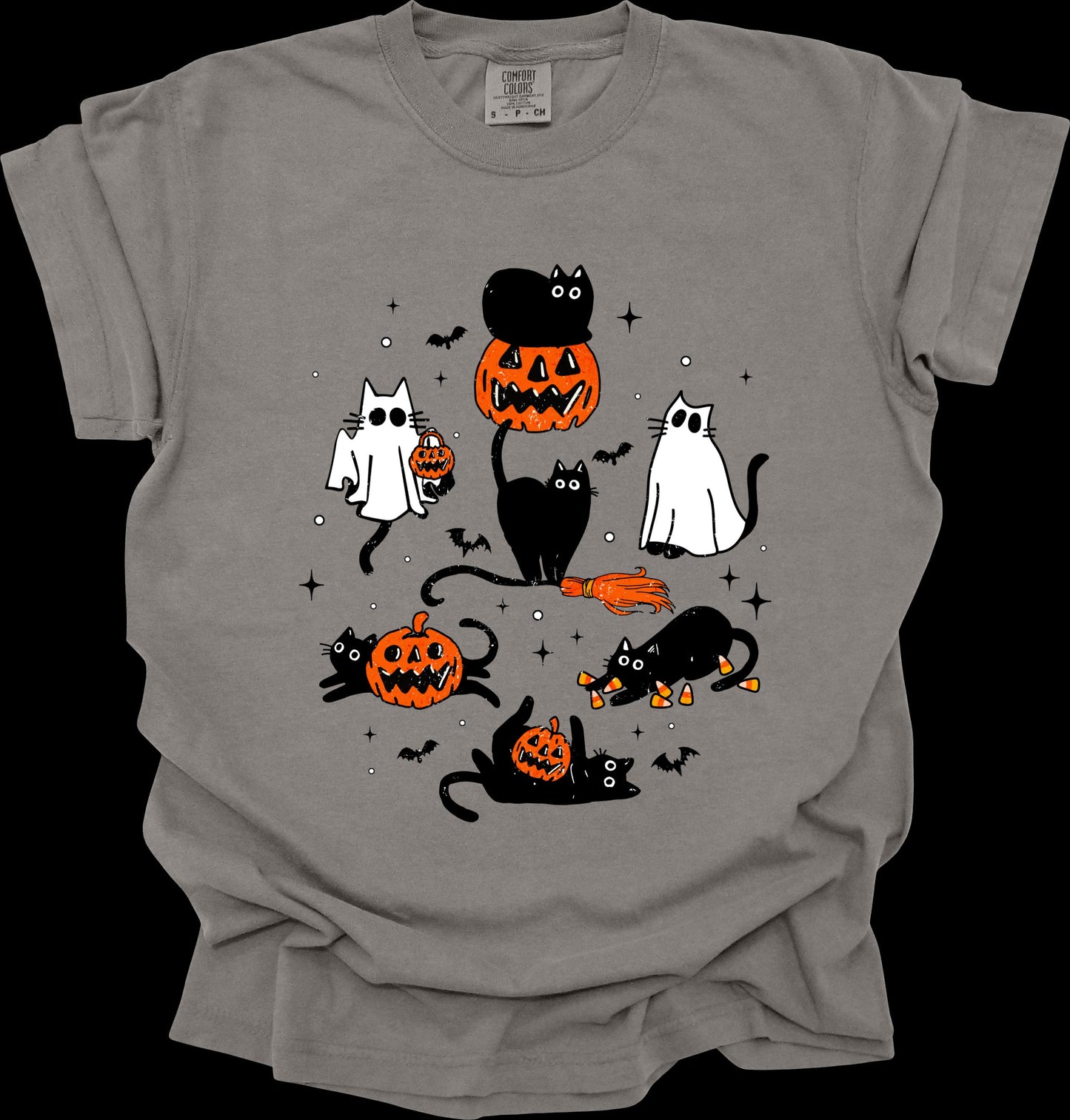 Halloween Cats and Pumpkins Comfort Colors Shirt , Ghost Cats