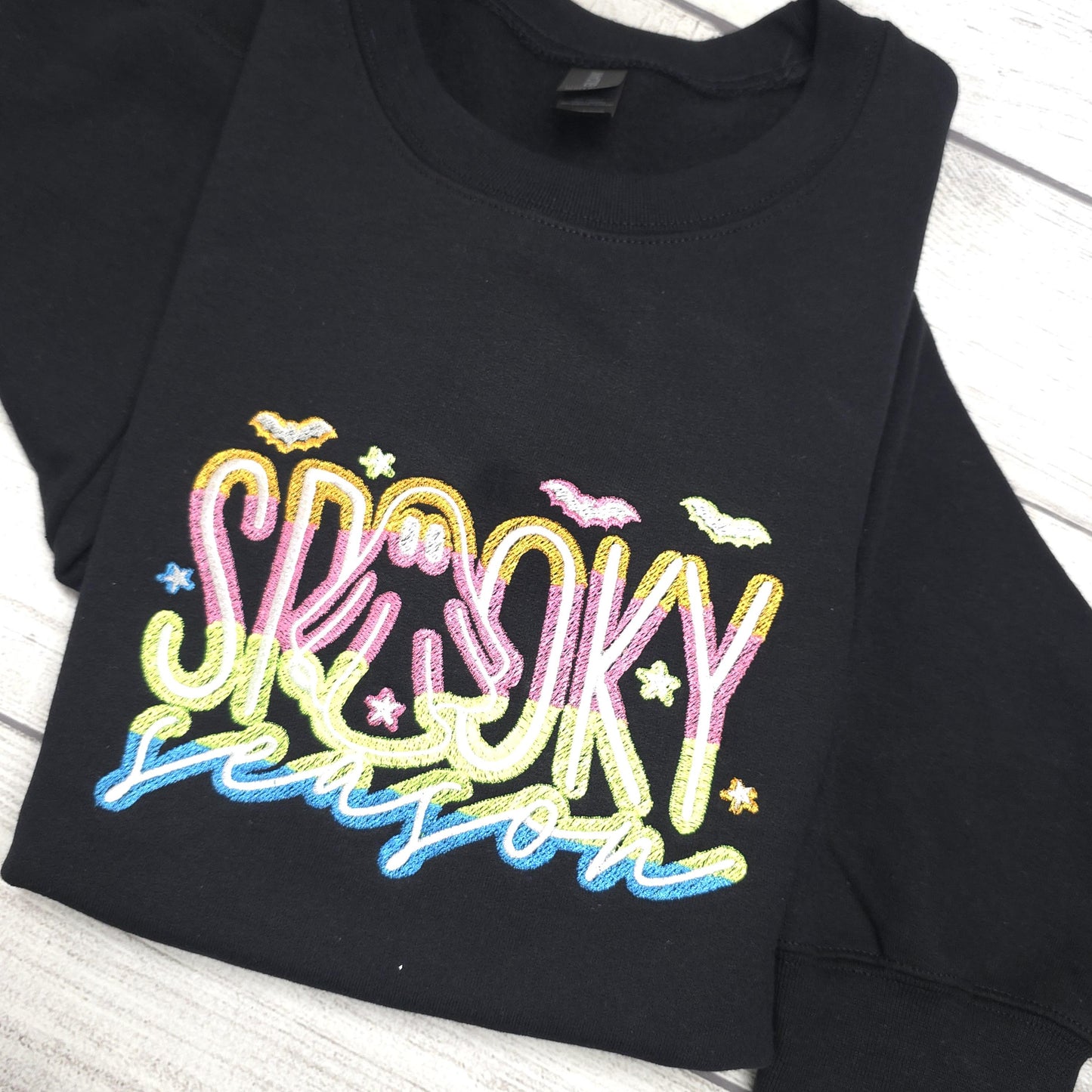 Spooky Season Neon Halloween Embroidered Sweatshirt