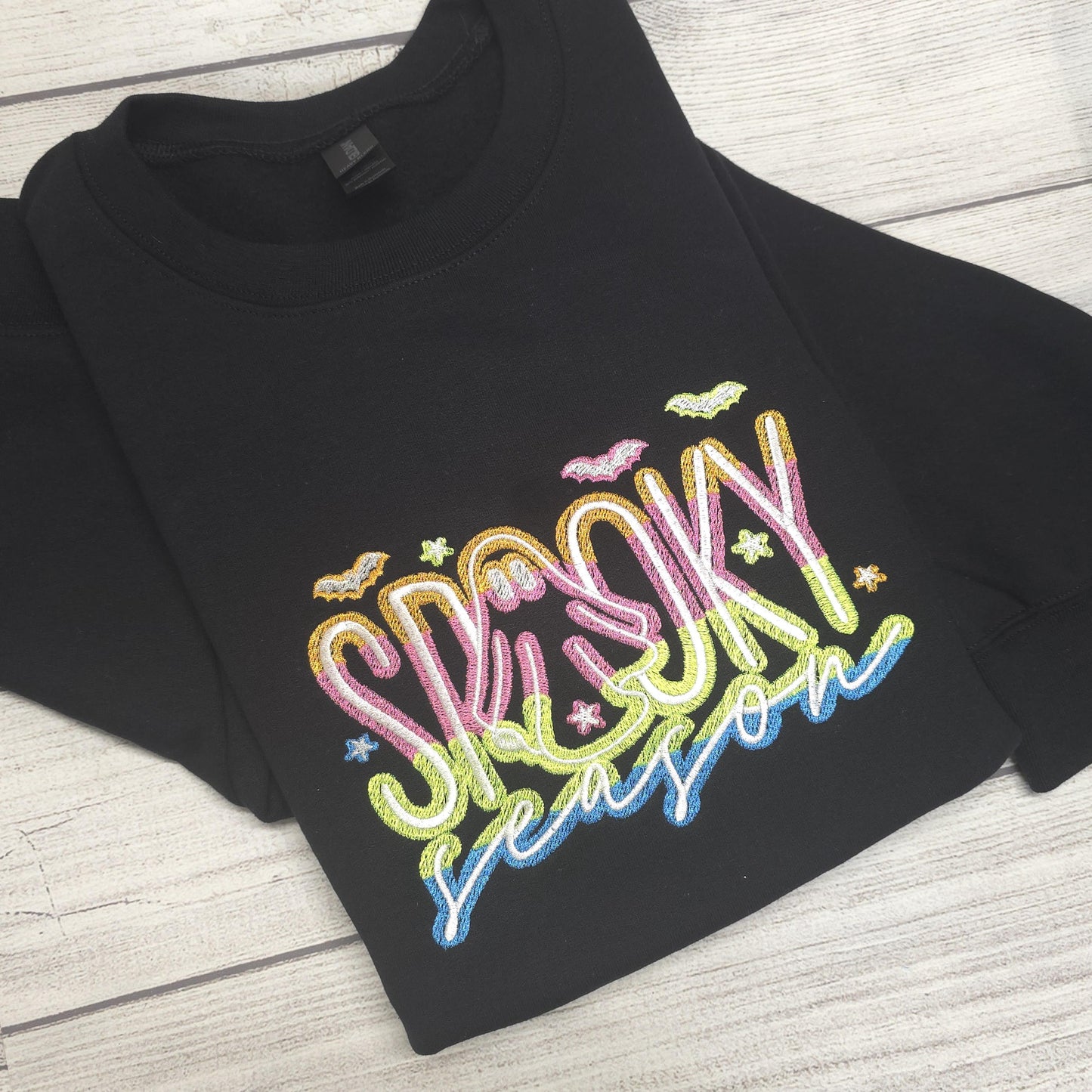 Spooky Season Neon Halloween Embroidered Sweatshirt