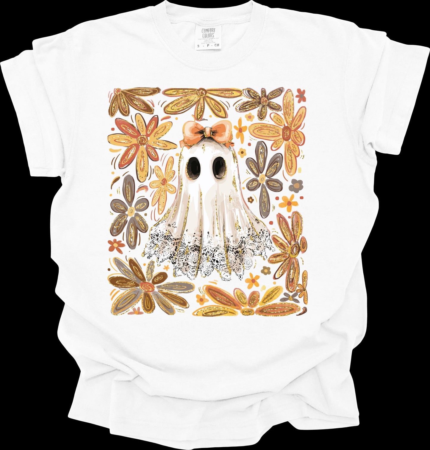 Lace Ghost with Bow Boho Floral Design Comfort Colors Shirt