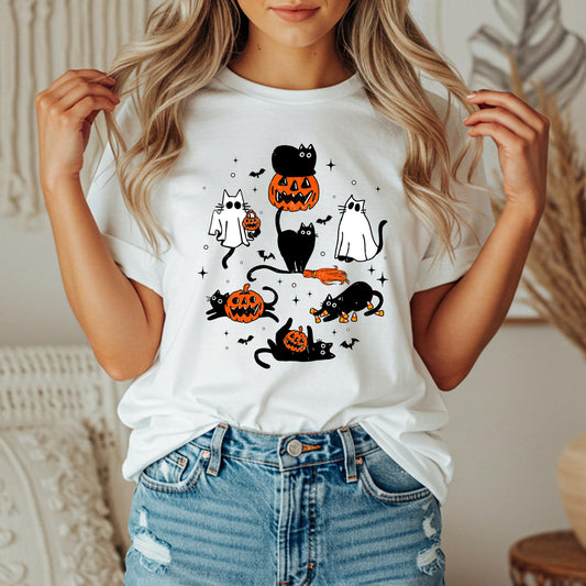 Halloween Cats and Pumpkins Comfort Colors Shirt , Ghost Cats