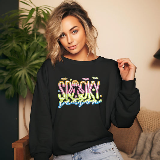 Spooky Season Neon Halloween Embroidered Sweatshirt