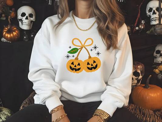 Pumpkin Cherries Halloween Embroidered Sweatshirt