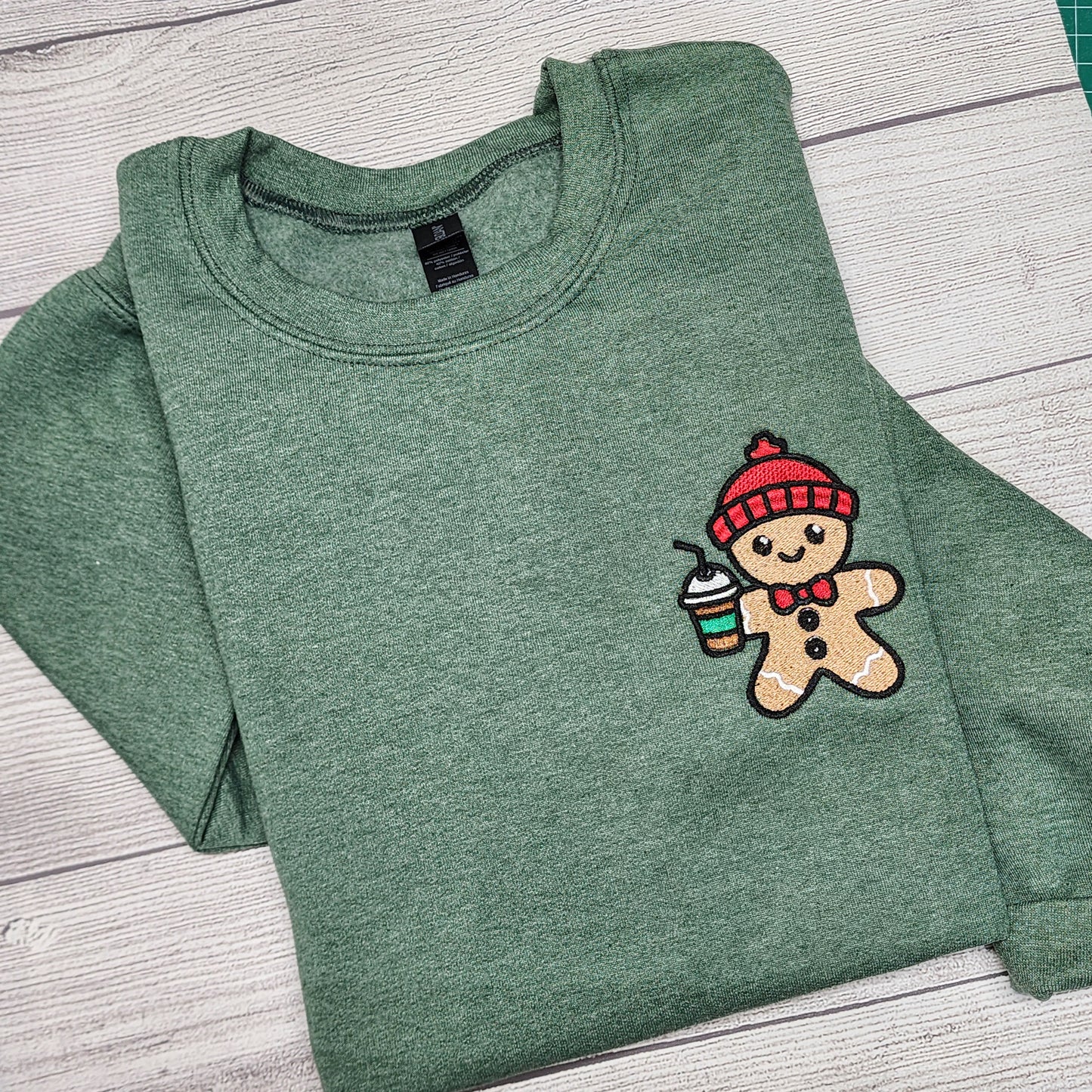 Christmas Gingerbread with Iced Coffee Embroidered Sweatshirt