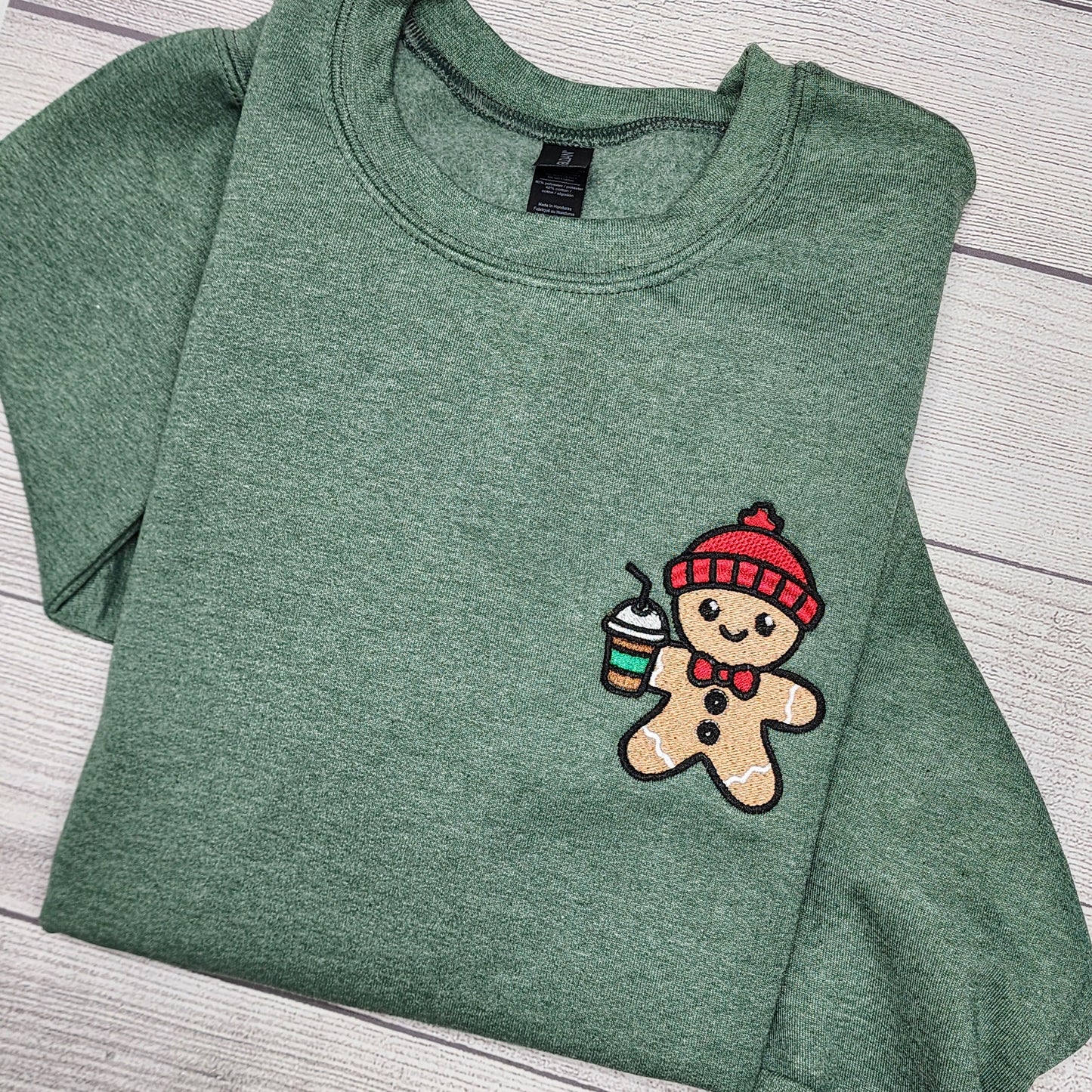 Christmas Gingerbread with Iced Coffee Embroidered Sweatshirt