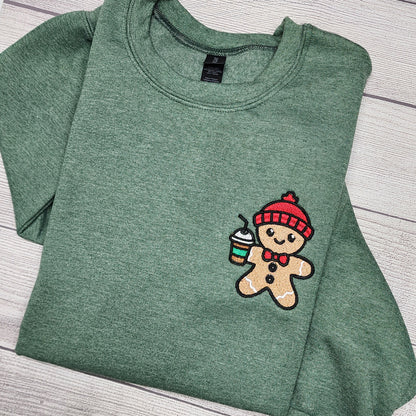 Christmas Gingerbread with Iced Coffee Embroidered Sweatshirt