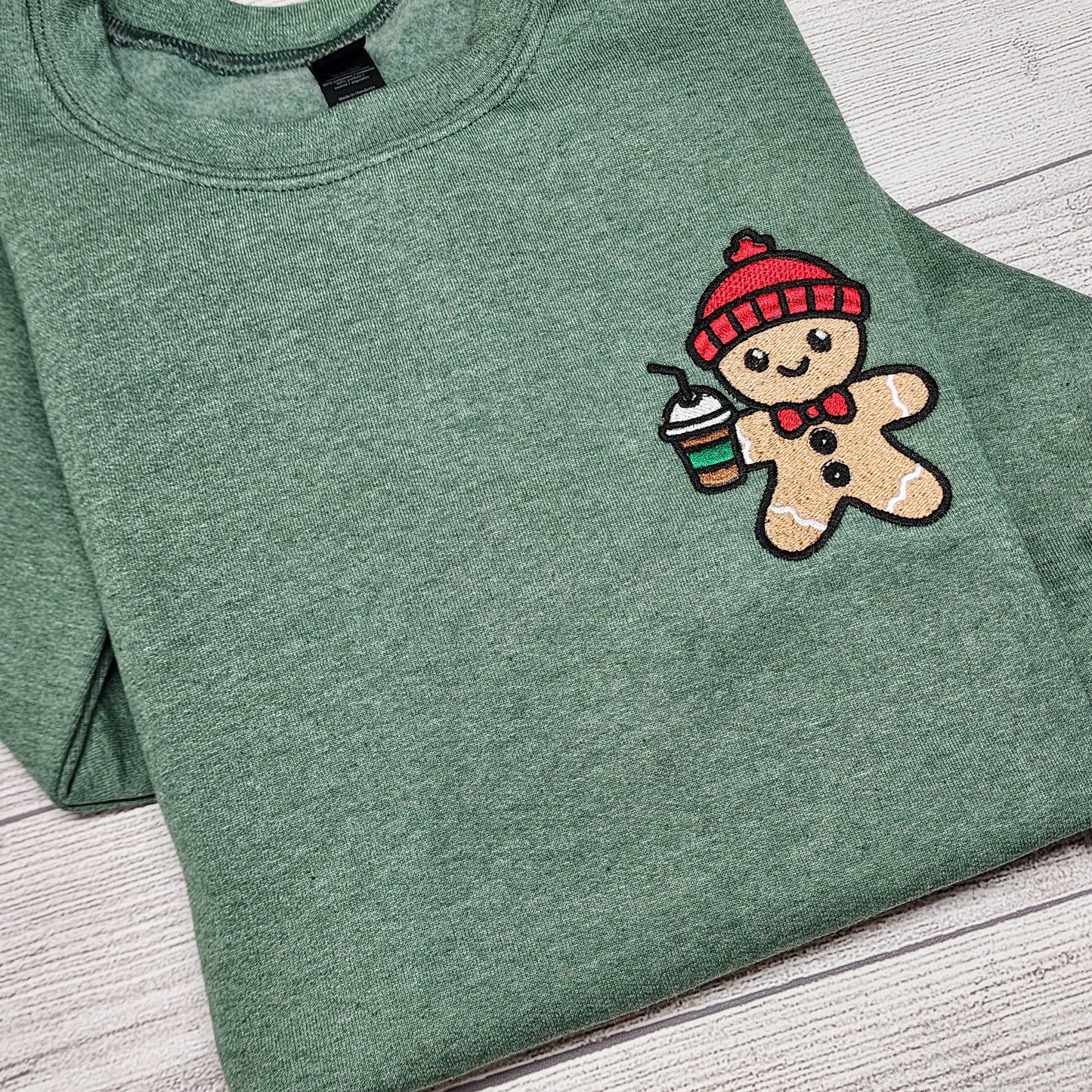 Christmas Gingerbread with Iced Coffee Embroidered Sweatshirt