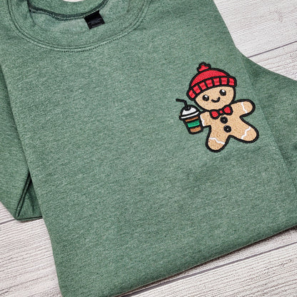 Christmas Gingerbread with Iced Coffee Embroidered Sweatshirt