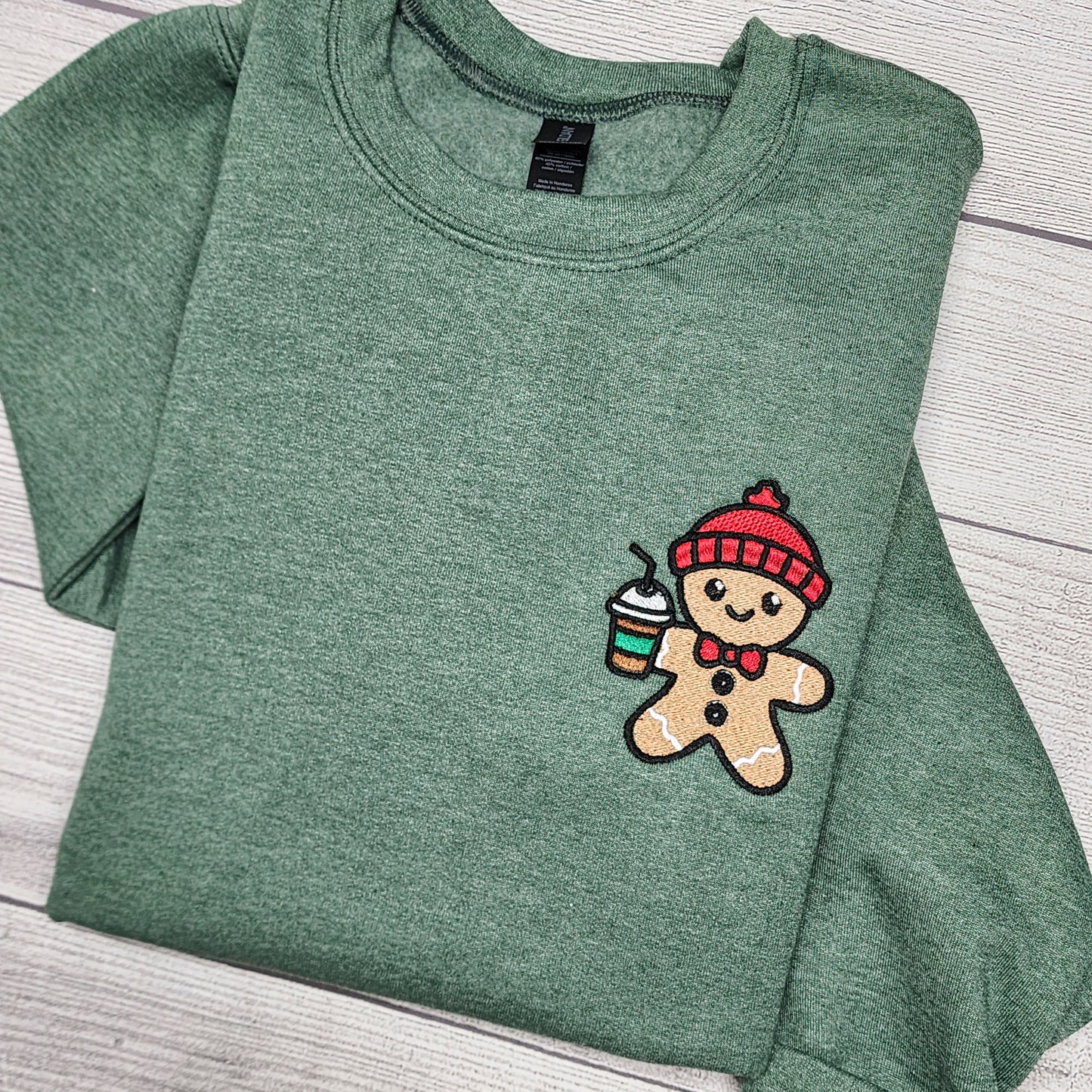 Christmas Gingerbread with Iced Coffee Embroidered Sweatshirt