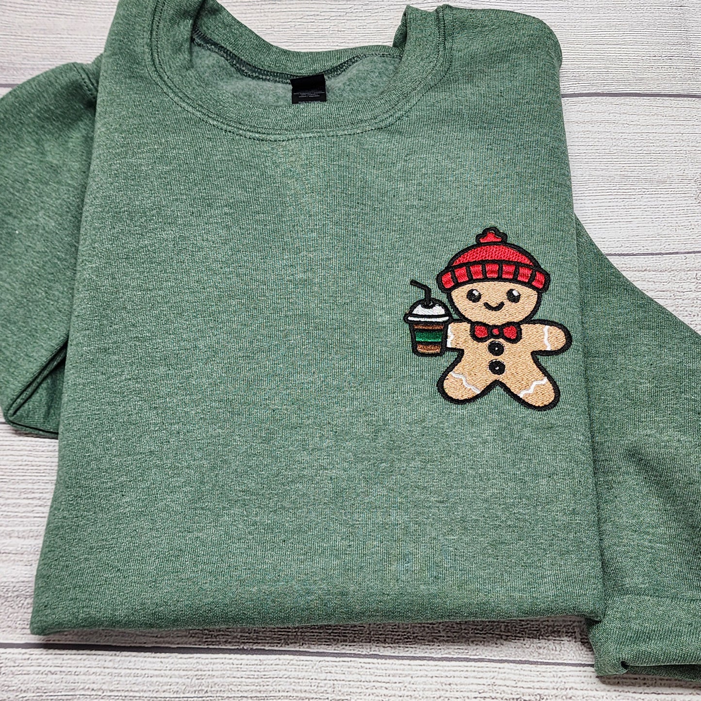 Christmas Gingerbread with Iced Coffee Embroidered Sweatshirt