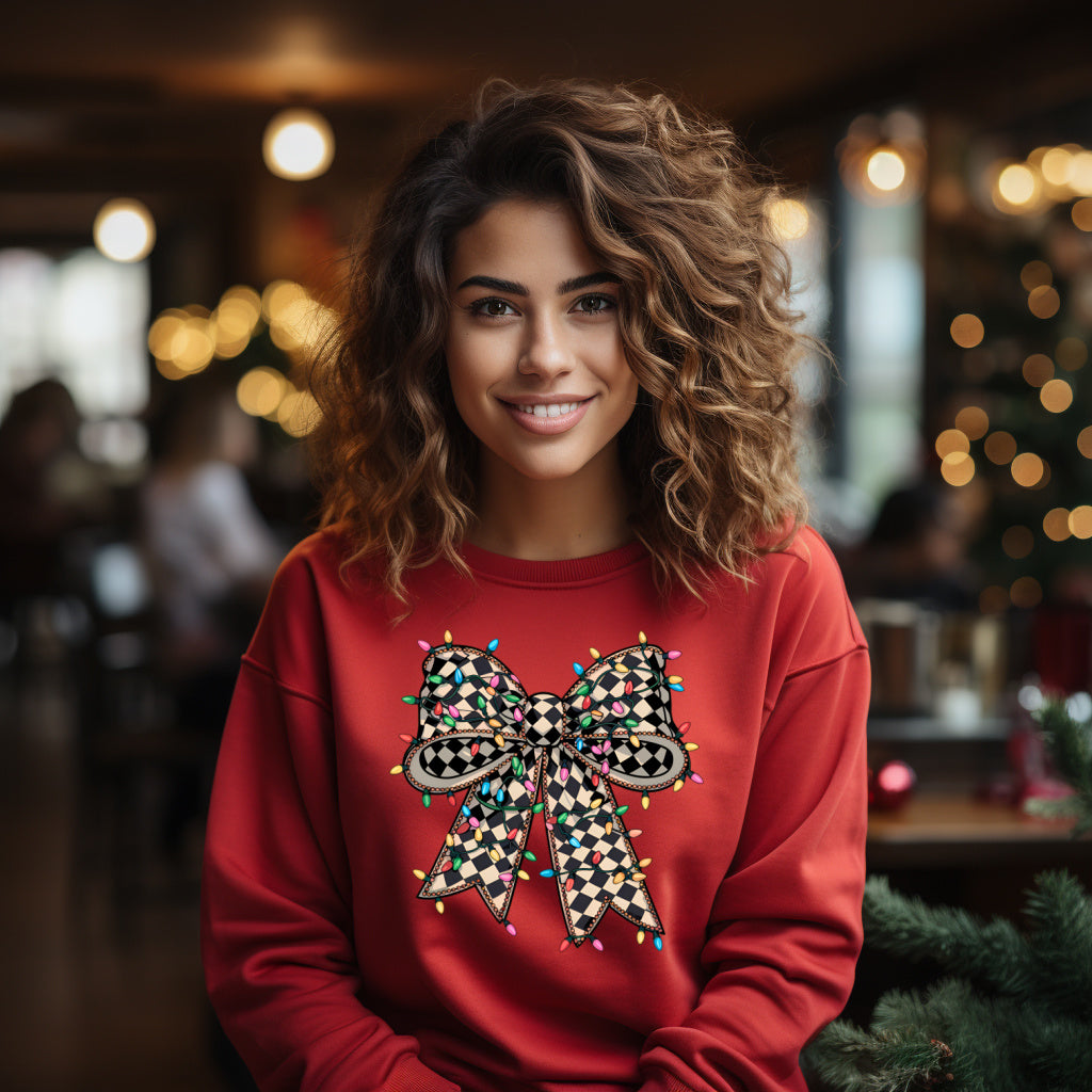Coquette Christmas Bow with Lights Sweatshirt,  Christmas Sweatshirt