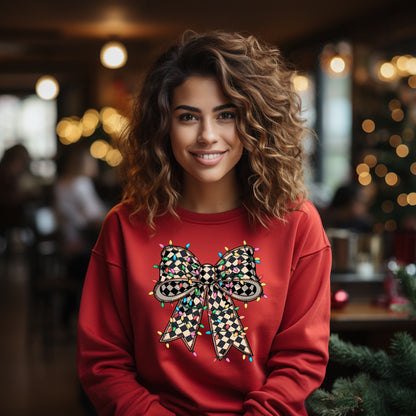 Coquette Christmas Bow with Lights Sweatshirt,  Christmas Sweatshirt
