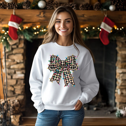 Coquette Christmas Bow with Lights Sweatshirt,  Christmas Sweatshirt
