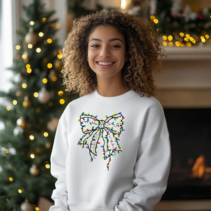 Coquette Christmas Bow with Lights Embroidered Sweatshirt,  Christmas Sweatshirt