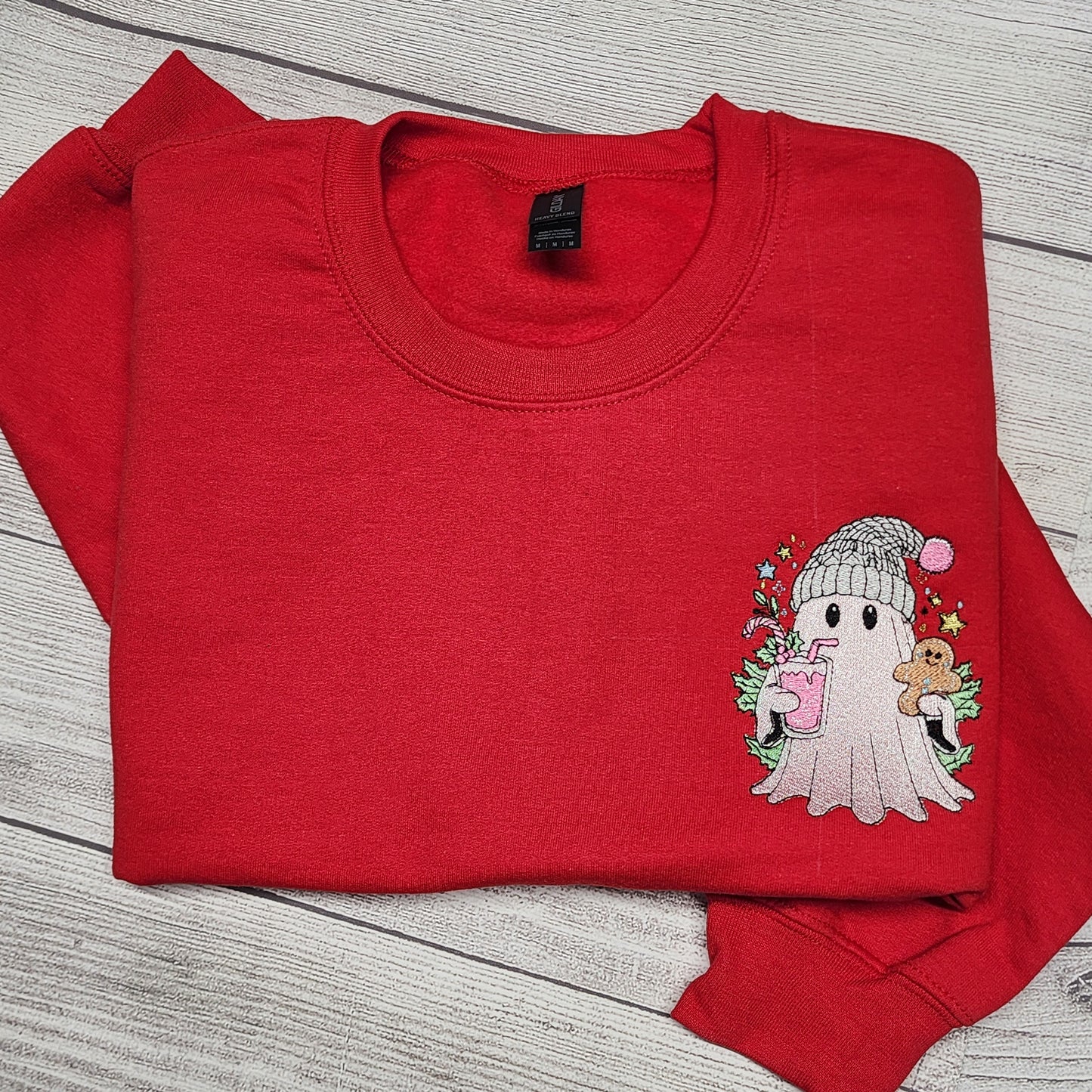 Christmas Ghost with Iced Coffee Embroidered Sweatshirt