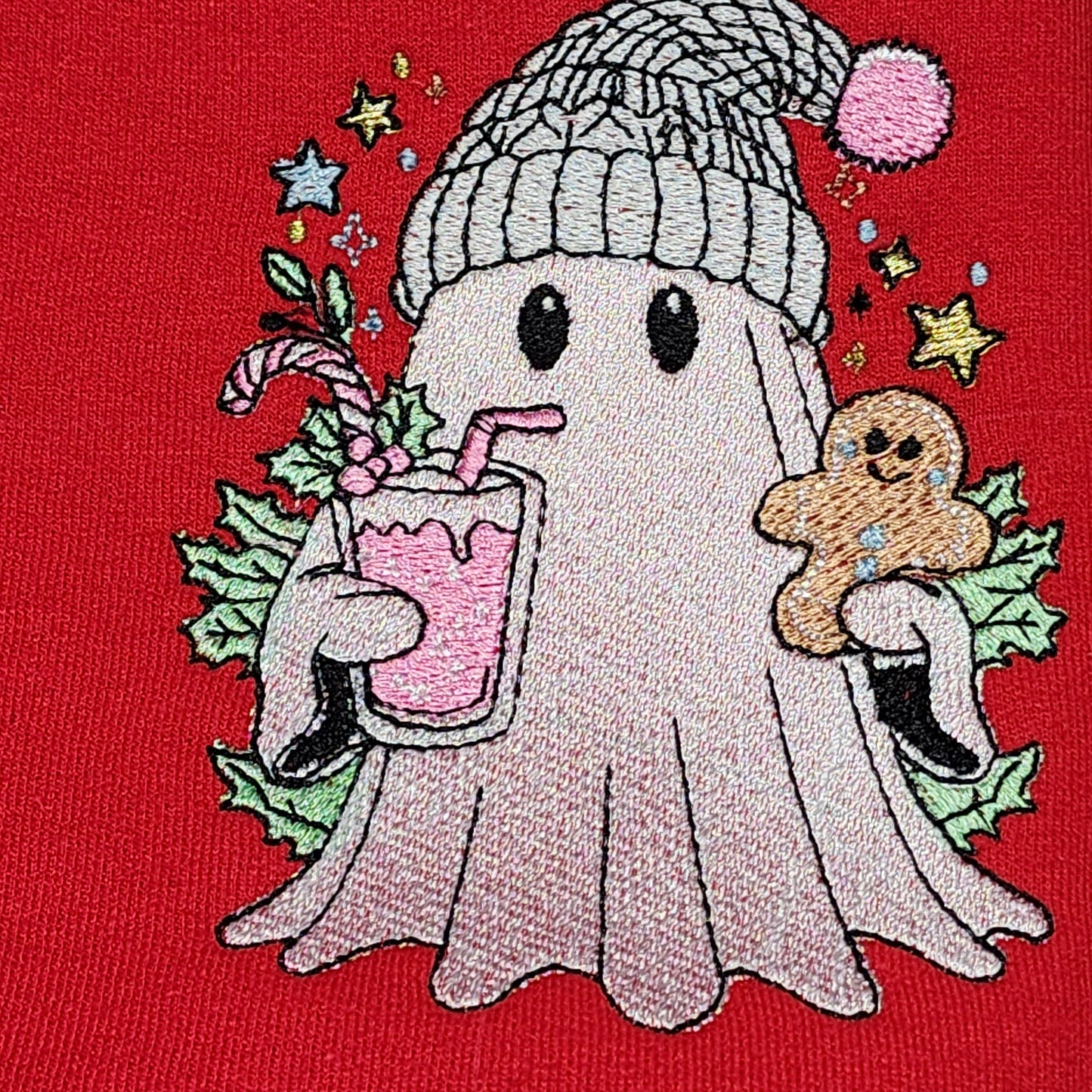Christmas Ghost with Iced Coffee Embroidered Sweatshirt