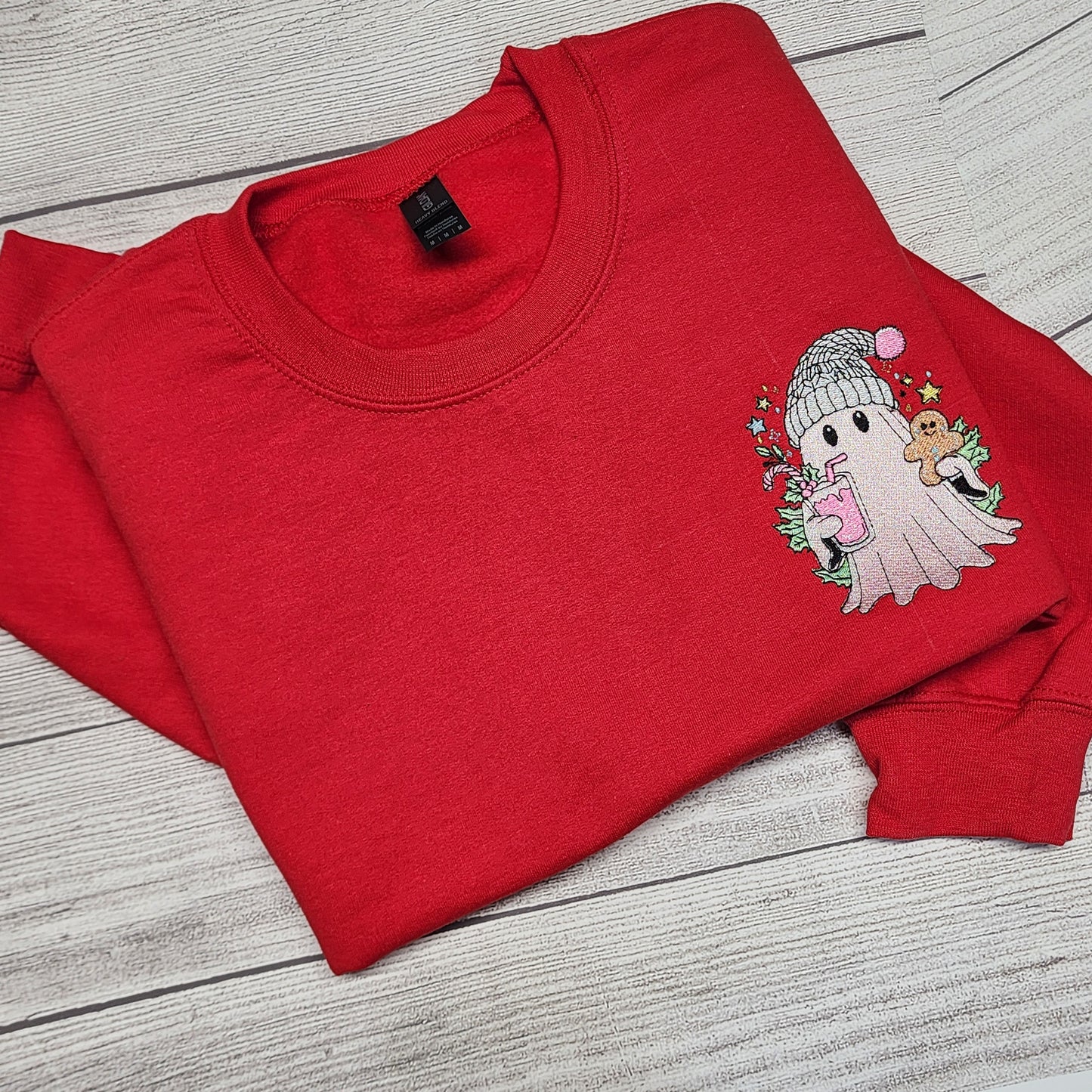 Christmas Ghost with Iced Coffee Embroidered Sweatshirt