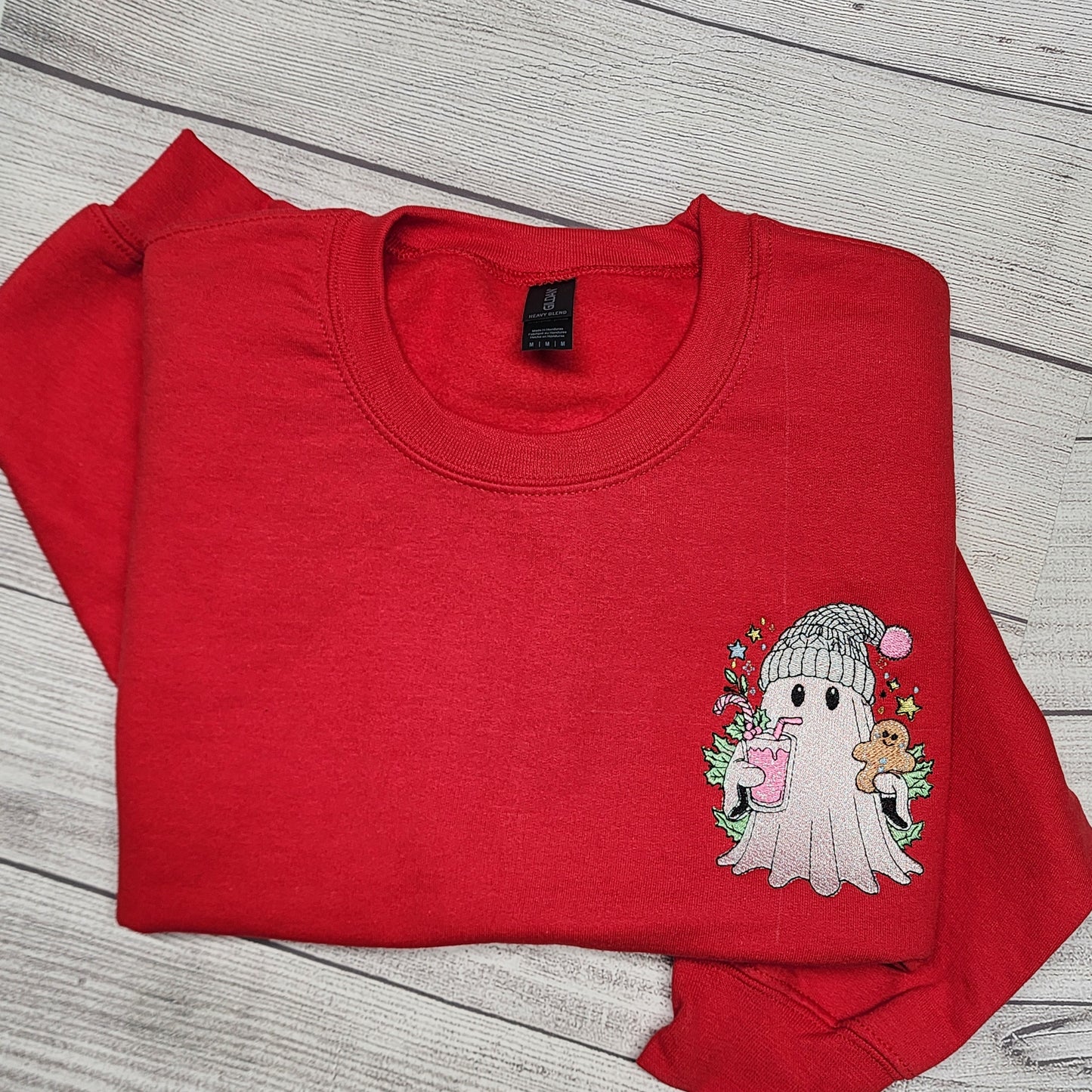 Christmas Ghost with Iced Coffee Embroidered Sweatshirt