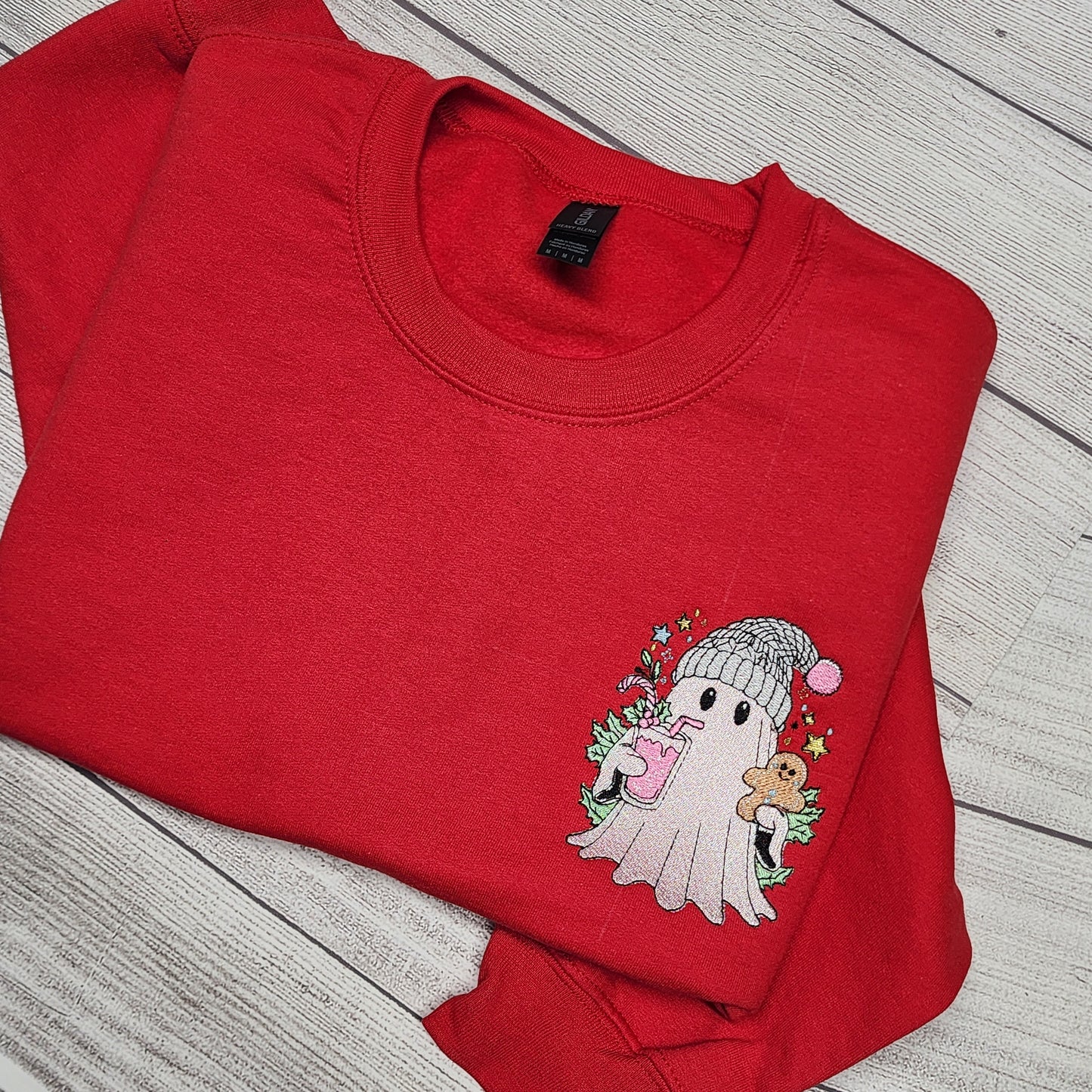 Christmas Ghost with Iced Coffee Embroidered Sweatshirt