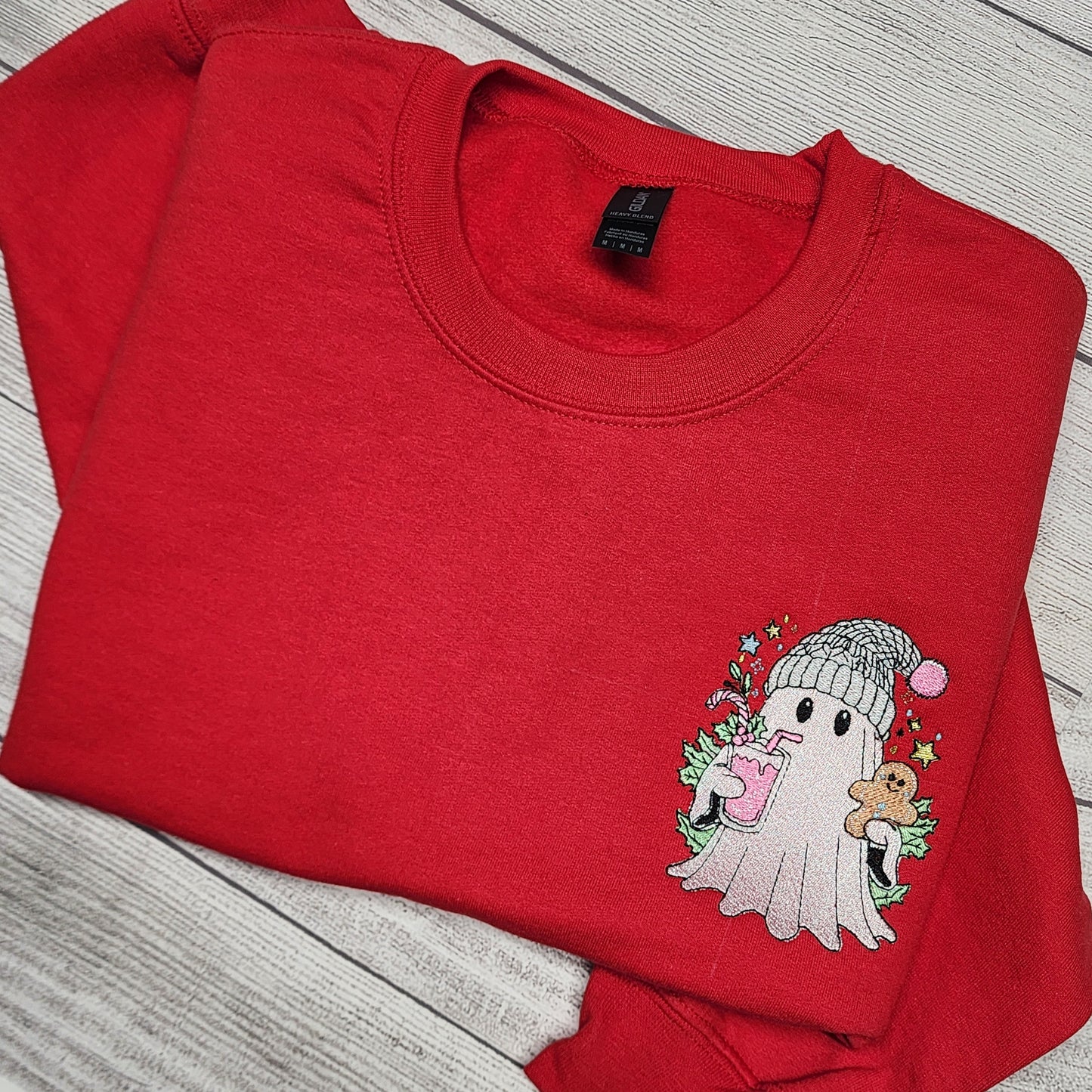Christmas Ghost with Iced Coffee Embroidered Sweatshirt