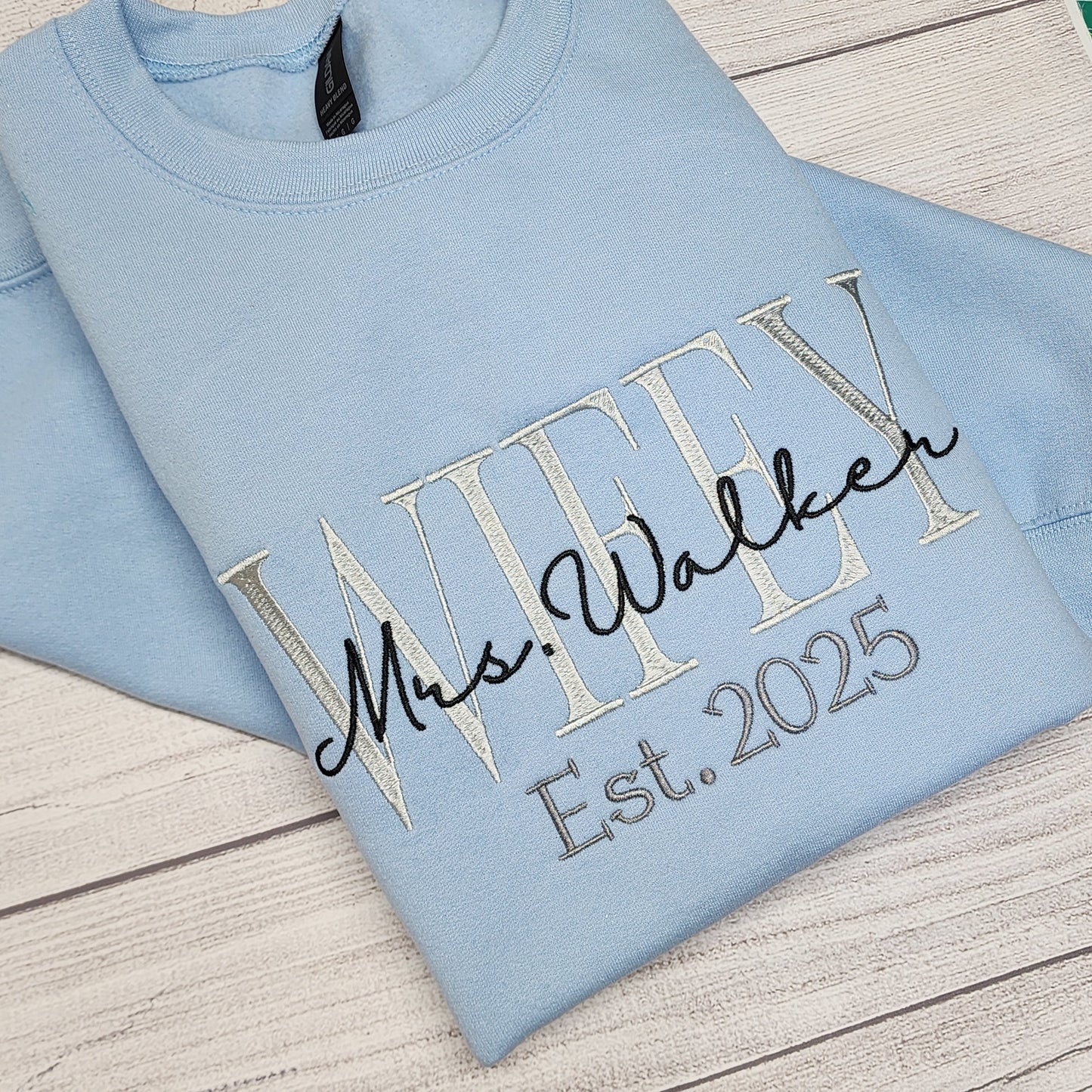 Personalized WIFEY Sweatshirt, New Bride Gift