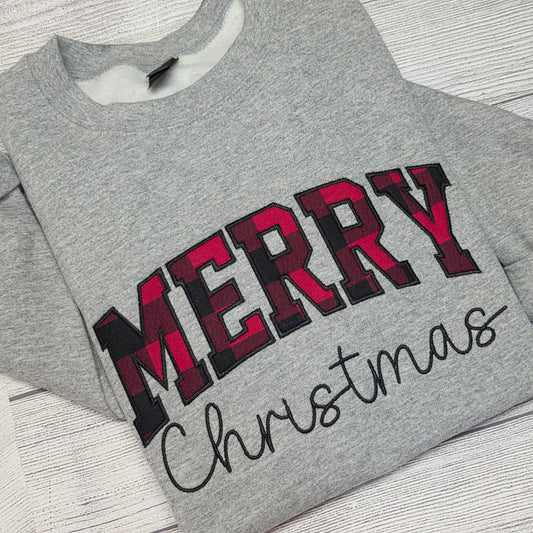 Merry Christmas Plaid Embroidered Sweatshirt.