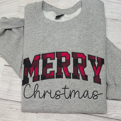 Merry Christmas Plaid Embroidered Sweatshirt.