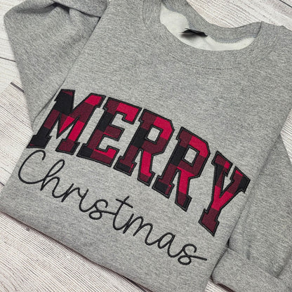 Merry Christmas Plaid Embroidered Sweatshirt.