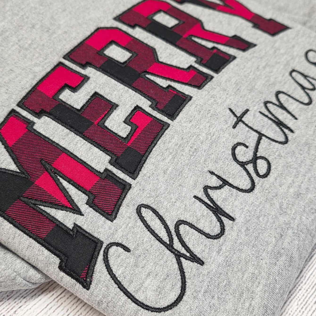 Merry Christmas Plaid Embroidered Sweatshirt.