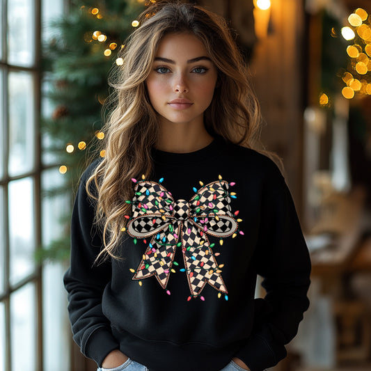 Coquette Christmas Bow with Lights Sweatshirt,  Christmas Sweatshirt