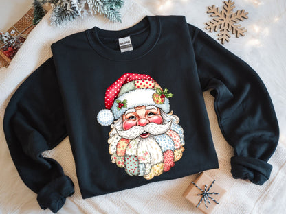 Retro Santa Claus Patch Christmas Sweatshirt