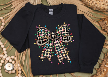 Coquette Christmas Bow with Lights Sweatshirt,  Christmas Sweatshirt