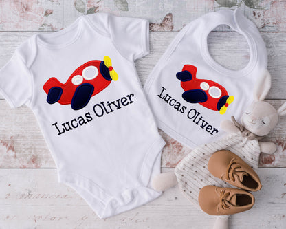 Airplane Onesie and Bib Set Personalized