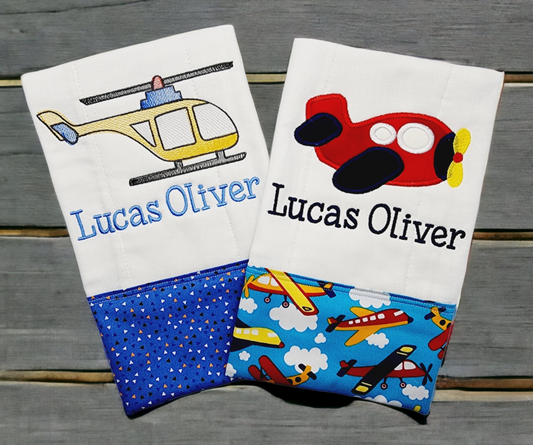 Flying Airplane Burp Cloth Set of 2