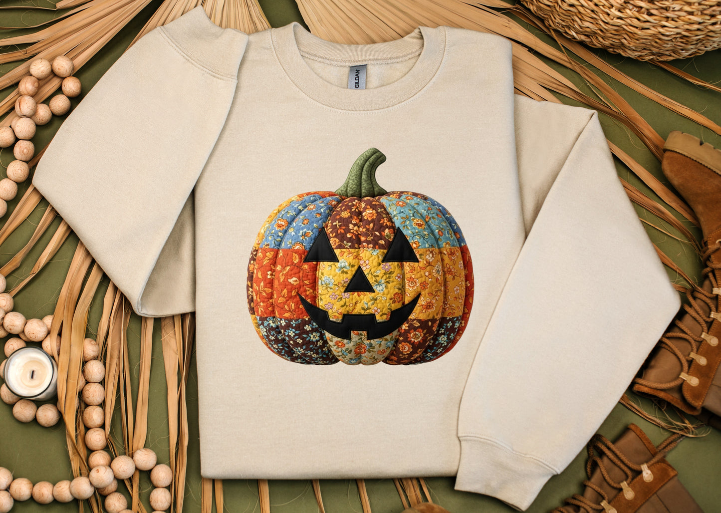 Preppy Floral Pumpkin Patchwork Graphic Sweatshirt