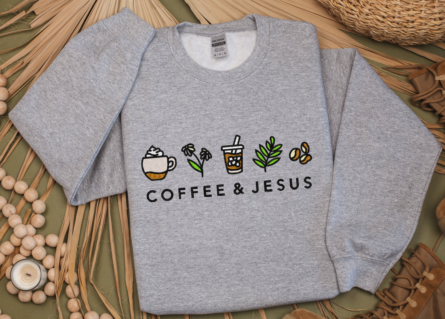 Coffee and Jesus Embroidered Sweatshirt