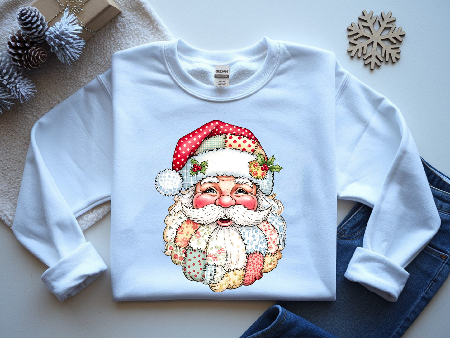 Retro Santa Claus Patch Christmas Sweatshirt