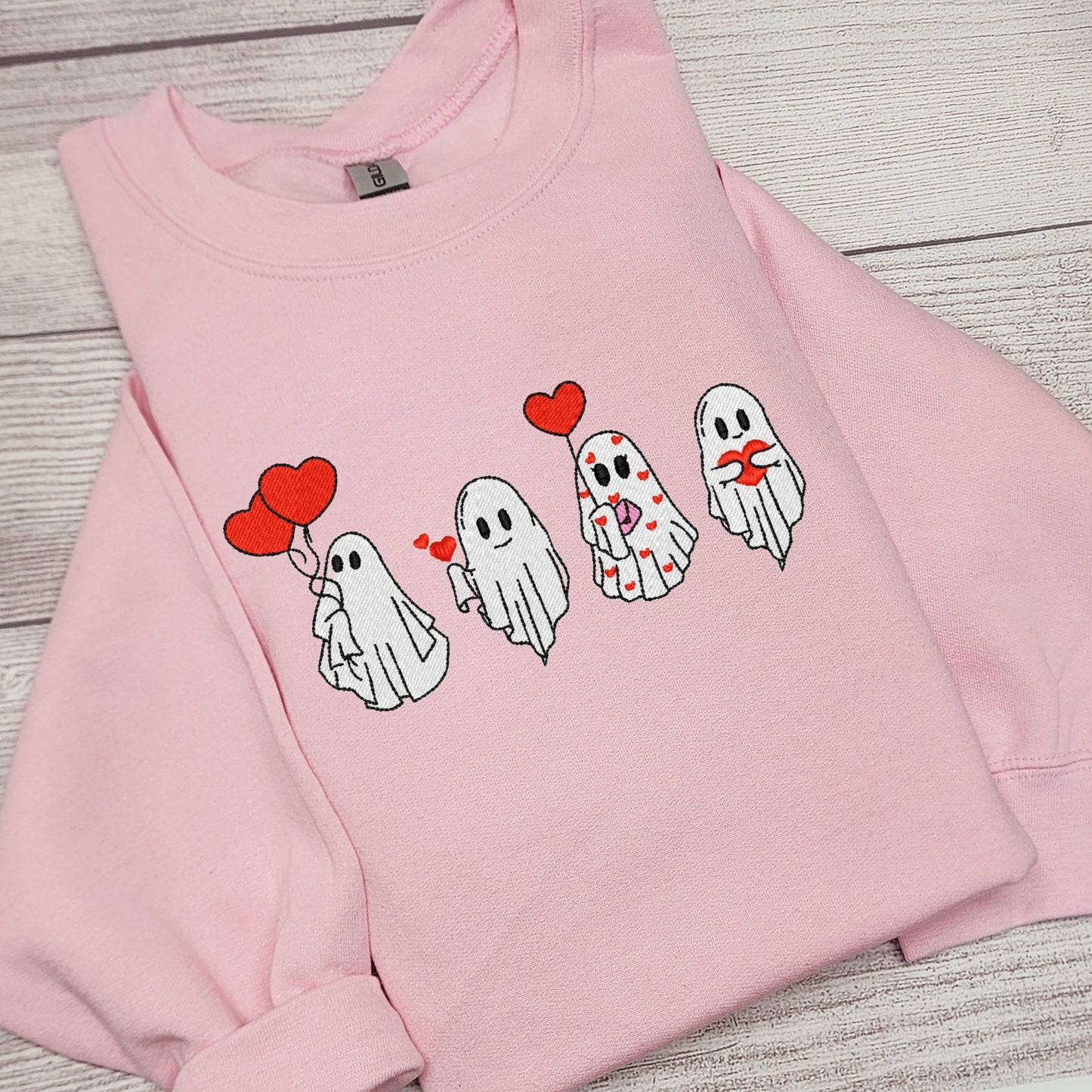 Valentine Ghost Embroidered Sweatshirt, Crewneck Sweatshirt